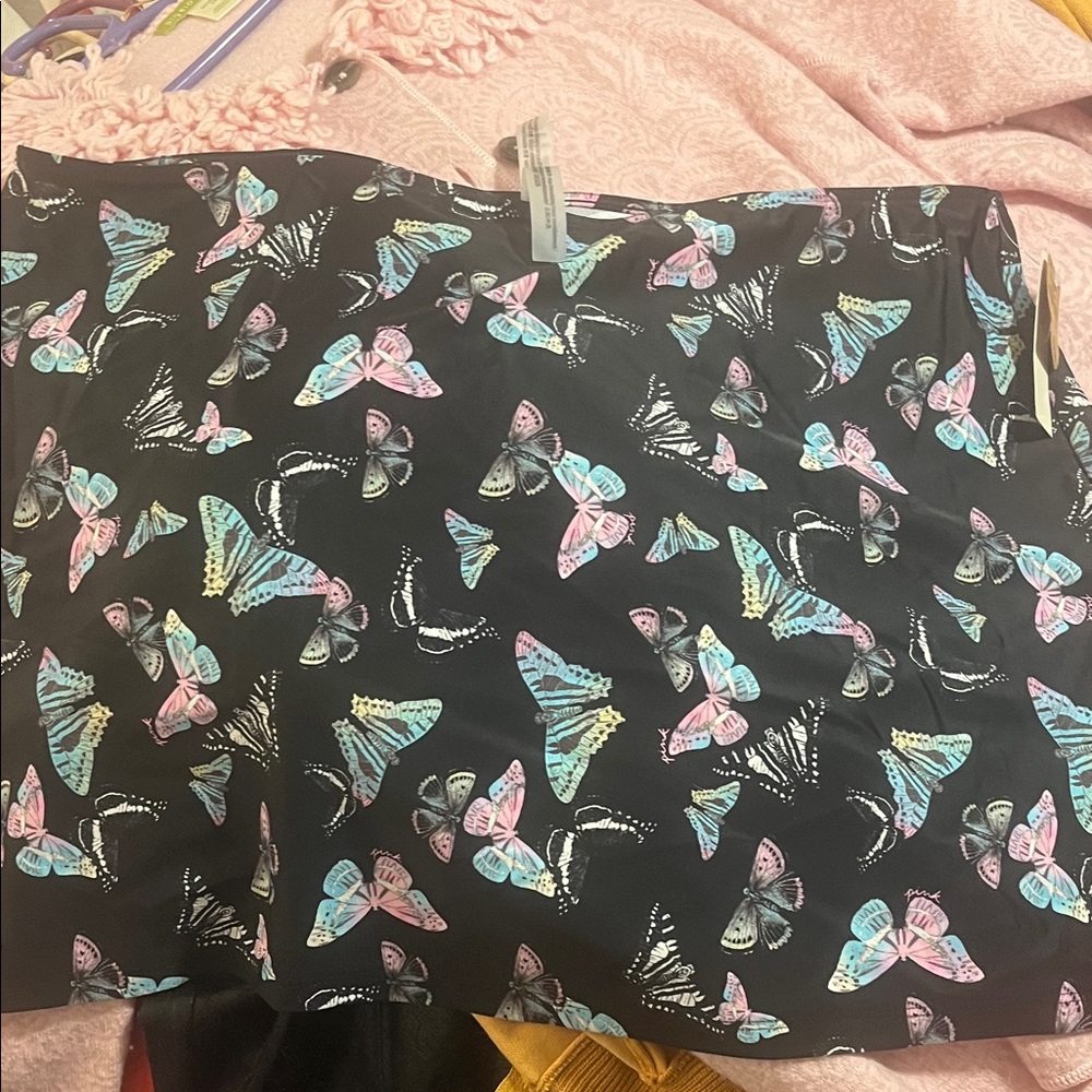 Butterfly Print Black Skirt with Pastel Accents